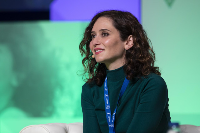 La presidenta de la Comunidad de Madrid, Isabel Díaz Ayuso, , en su intervención en el XVI Congreso Autonómico del PP Andaluz que se desarrollará este fin de semana en el Palacio de Congreso de Granada bajo el lema 'Andalucía, el cambio funciona' a 18 de