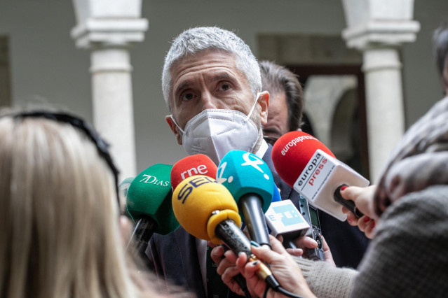 Rueda de prensa del ministro del Interior Fernando Grande-Marlaska en Presidencia de la Junta de Extremadura