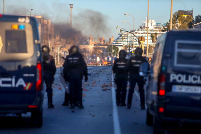 Despliegue de la Policía en las recientes protestas en Cádiz por la huelga del sector del metal