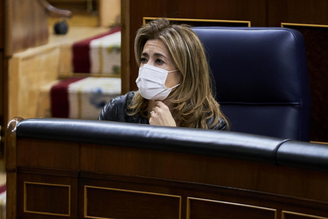 La ministra de Transportes, Movilidad y Agenda Urbana, Raquel Sánchez, en una sesión plenaria en el Congreso de los Diputados