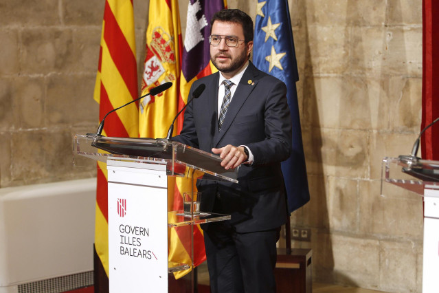 El presidente de la Generalitat de Cataluña, Pere Aragonès, durante una rueda de prensa.