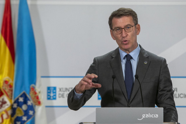 El presidente de la Xunta, Alberto Núñez Feijóo, en la rueda de prensa posterior al Consello.