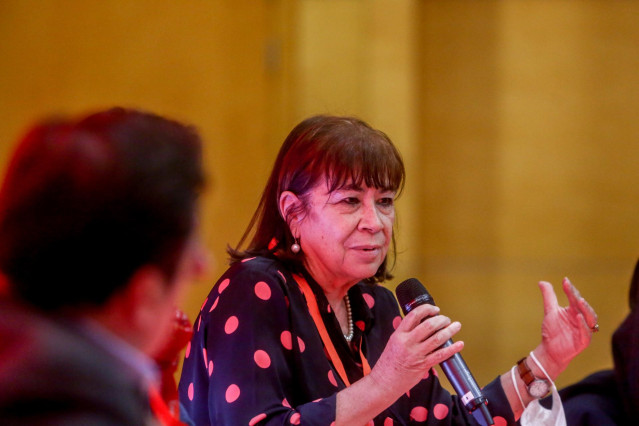 La presidenta del PSOE, Cristina Narbona, en el acto de clausura del Congreso del PSOE-M, a 13 de noviembre de 2021, en Madrid (España)