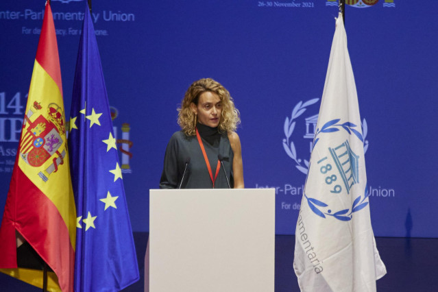 La presidenta del Congreso, Meritxell Batet, interviene en la inauguración de la 143ª Asamblea de la Unión Interparlamentaria, en el Auditorio del Palacio Municipal de Congresos (IFEMA)