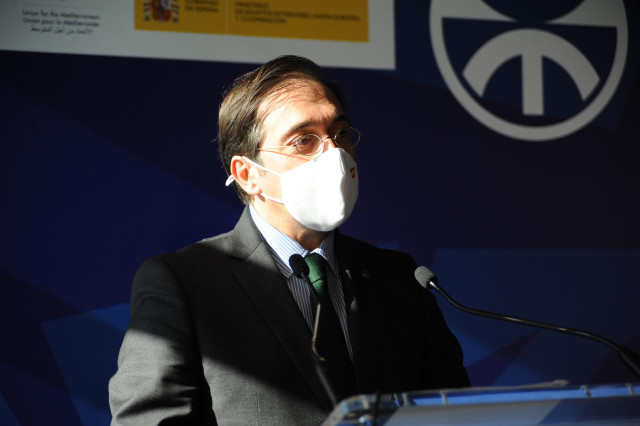 El ministro de Asuntos Exteriores, UE y Cooperación, José Manuel Albares, ofrece una rueda de prensa tras participar en el sexto foro ministerial de la UPM, a 29 de noviembre de 2021, en Barcelona, Catalunya (España).