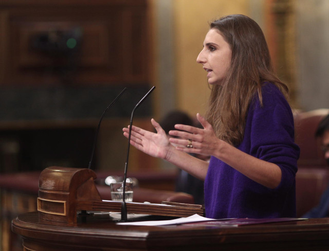 Archivo - La diputada de Podemos, Lucía Muñoz Dalda, interviene durante la segunda sesión del pleno en el que se debate la moción de censura planteada por Vox, en el Congreso de los Diputados, Madrid (España), a 22 de octubre de 2020.