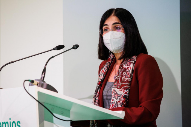 La ministra de Sanidad, Carolina Darias, interviene en el acto de entrega de los Premios Tecnología y Salud 2021, en el Hotel Petit Palace Savoy, a 29 de noviembre de 2021, en Madrid (España).