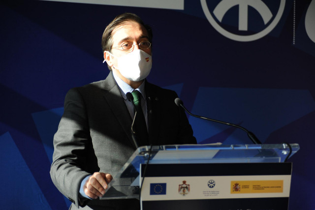 El ministro de Asuntos Exteriores, UE y Cooperación, José Manuel Albares, ofrece una rueda de prensa tras participar en el sexto foro ministerial de la UPM, a 29 de noviembre de 2021, en Barcelona, Catalunya (España).