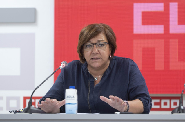 Archivo - La secretaria de Acción Sindical de CCOO, Mari Cruz Vicente, comparece en una rueda de prensa de un encuentro informativo de inicio de curso del sindicato, a 10 de septiembre de 2021, en Madrid (España).