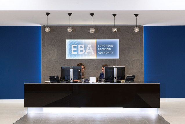 Archivo - Oficina de la Autoridad bancaria Europea (EBA). Sede de la EBA, logo.