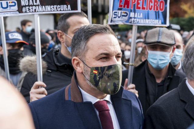 El líder de Vox, Santiago Abascal, en una concentración contra la reforma de la ‘Ley Mordaza'