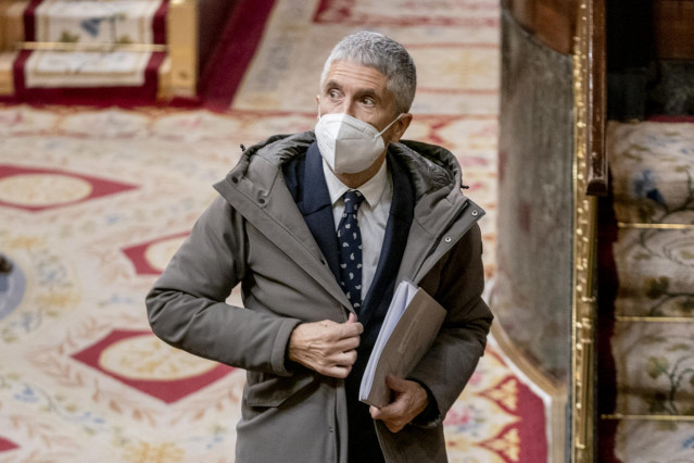 El ministro del Interior, Fernando Grande-Marlaska, después de intervenir en una sesión del Congreso