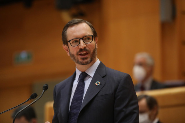 El portavoz del PP en el Senado, Javier Maroto, en el debate de los Presupuestos Generales del Estado (PGE) en el Senado, a 9 de diciembre de 2021, en Madrid (España). El proyecto de PGE para 2022 se somete a su primer examen en la Cámara Alta con el deba