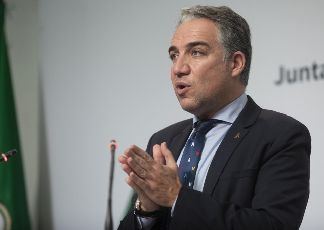 El consejero de Presidencia y portavoz del Gobierno Andaluz, Elías Bendodo, este jueves en la rueda de prensa del Consejo de Gobierno.