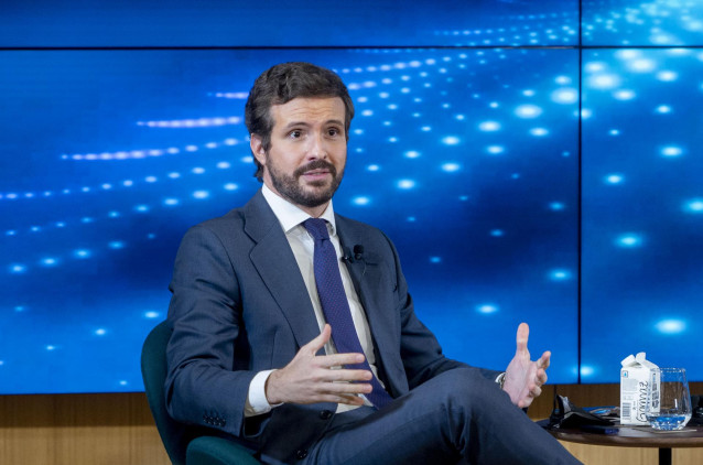 El presidente del PP, Pablo Casado, durante un diálogo bajo el título 