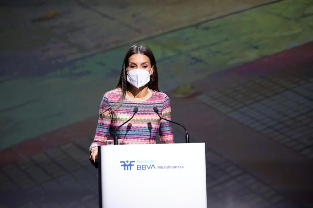 Archivo - La Reina Letizia durante su intervención en el acto organizado por la Fundación Microfinanzas BBVA