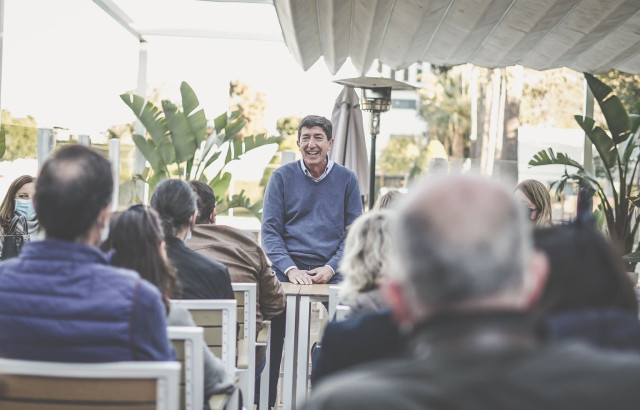 Imagen de Juan Marín de este fin de semana durante un encuentro con afiliados dentro de la campaña de las elecciones primarias para designar el candidato a la Presidencia de la Junta.