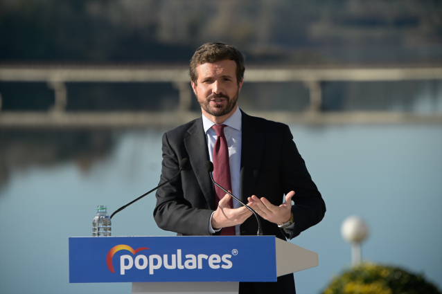El presidente del PP, Pablo Casado, interviene en la última Junta Directiva Provincial del PP de A Coruña de 2021, a 17 de diciembre de 2021, en A Coruña, Galicia, (España).