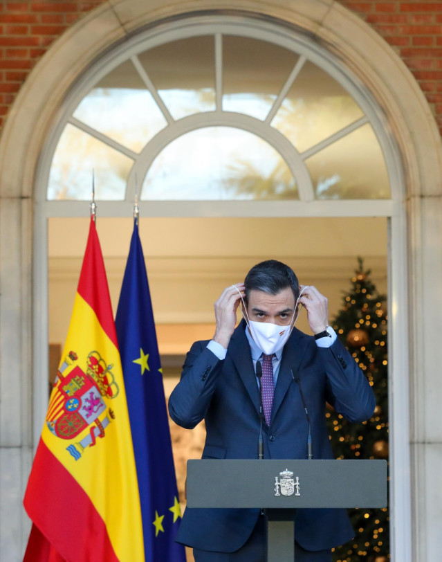 El presidente del Gobierno, Pedro Sánchez, a su llegada a una declaración institucional