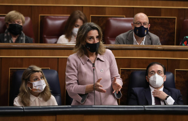 La vicepresidenta y ministra para la Transición Ecológica y el Reto Demográfico, Teresa Ribera, interviene en el pleno del Congreso