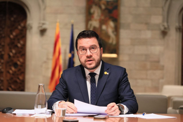 El presidente de la Generalitat, Pere Aragonès, durante la Conferencia de Presidentes autonómicos en la que ha participado telemáticamente.