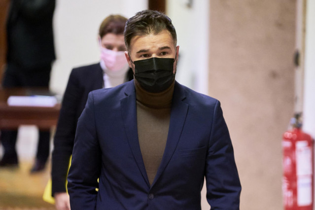 El portavoz de ERC en el Congreso, Gabriel Rufián, a su llegada a una Junta de Portavoces