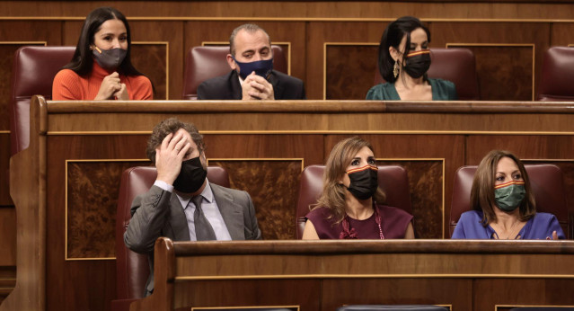 Archivo - La bancada de Vox en el Congreso, con su portavoz, Iván Espinosa de los Monteros, abajo a la izquierda, durante una sesión plenaria en el Congreso