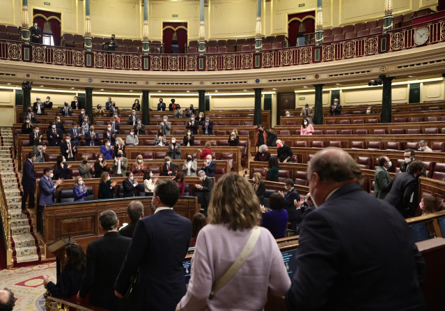 Asistentes a una sesión plenaria en el Congreso de los Diputados, a 28 de diciembre de 2021, en Madrid, (España).