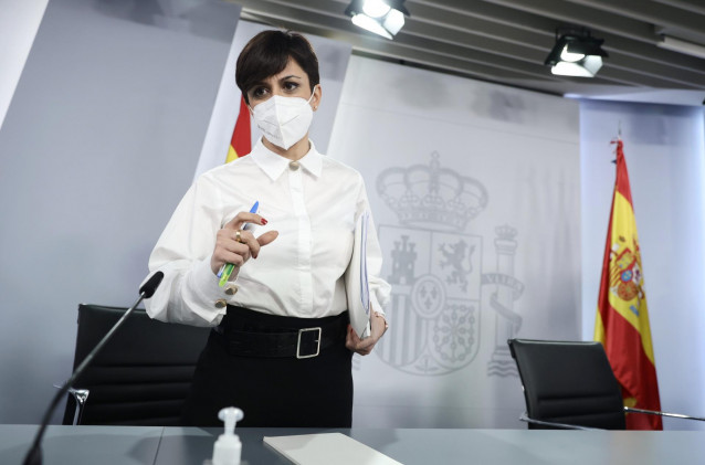 La ministra Portavoz, Isabel Rodríguez, tras una comparecencia posterior a una reunión del Consejo de Ministros, en La Moncloa, a 11 de enero de 2022, en Madrid, (España).