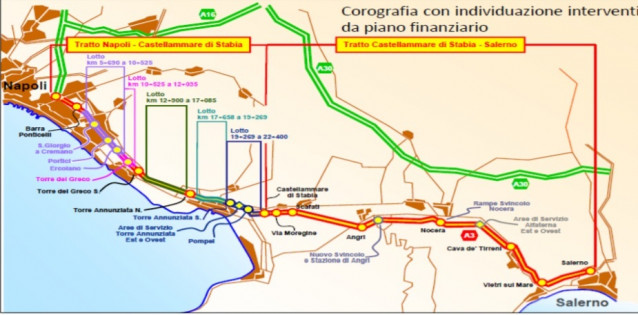 Plano de la autopista A3 de Italia