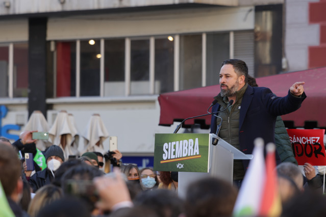 El presidente de Vox, Santiago Abascal, en Plaza de la Universidad,  a 15 de enero de 2022, en Valladolid, Castilla y León (España).