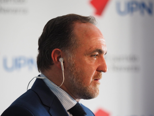 El presidente de UPN, Javier Esparza, este viernes en la sede de UPN en Pamplona.