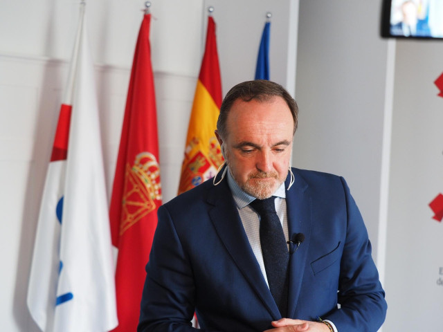 El presidente de UPN, Javier Esparza, este viernes en la sede de UPN en Pamplona.