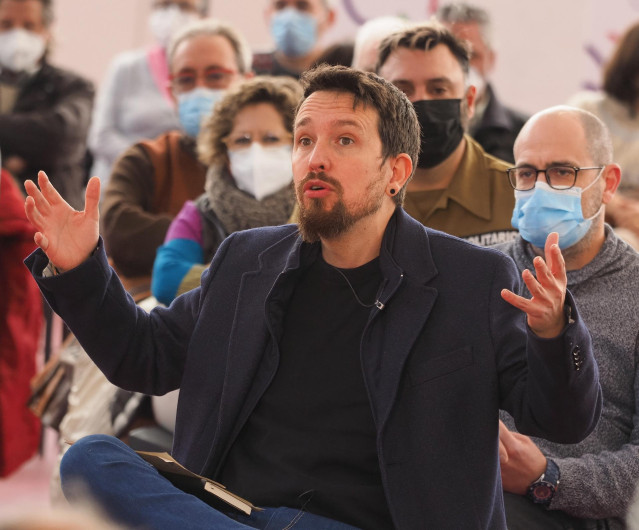 El ex vicepresidente del Gobierno, Pablo Iglesias, interviene en un coloquio junto a los candidatos de Unidas Podemos por Valladolid, en la Cúpula del Mileno de Valladolid, a 22 de enero de 2022, en Valladolid, Castilla y León (España)