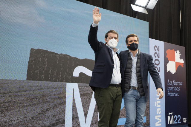 Palencia, domingo 6 de febrero de 2022. Acto público del PP con motivo de las elecciones autonómicas de Castilla y León, con la presencia de Pablo Casado, presidente del PP y Alfonso Fernández Mañueco