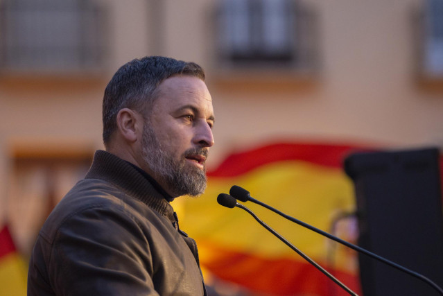 El líder de Vox, Santiago Abascal, en una imagen de archivo durante su intervención en un acto de campaña electoral.