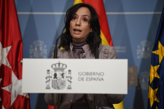 La delegada del Gobierno en Madrid, Mercedes González, durante una rueda de prensa en la sede de la Delegación del Gobierno.