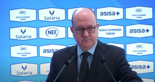 El presidente de la Asociación Española de Banca (AEB), José María Roldán, en un desayuno organizado por Nueva Economía Fórum.