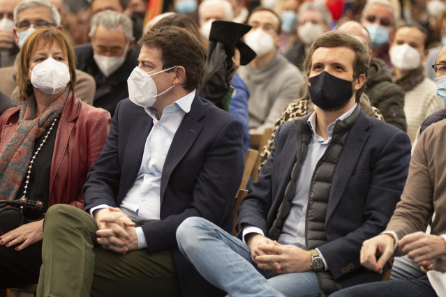Acto público del PP con motivo de las elecciones autonómicas de Castilla y León, con la presencia de Pablo Casado, presidente del PP y Alfonso Fernández Mañueco, candidato a la presidencia de la Junta.