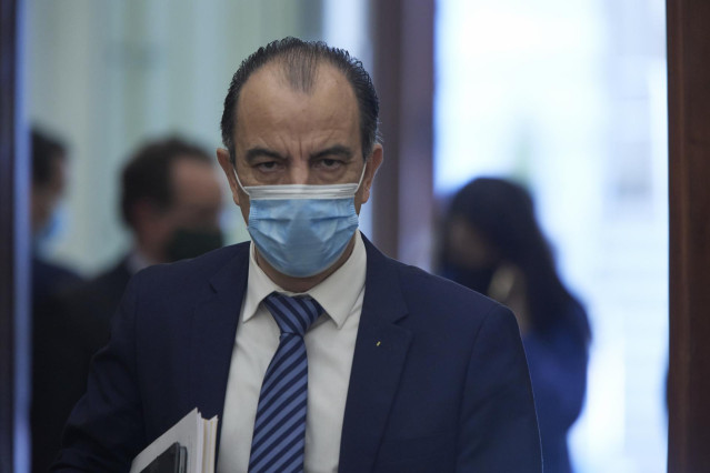 El diputado de UPN, Carlos García Adanero, a su llegada a una sesión plenaria en el Congreso