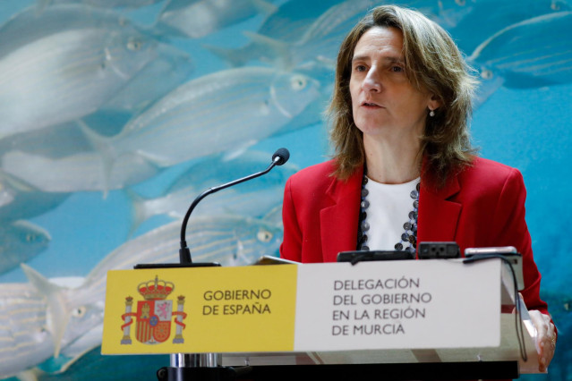 La vicepresidenta tercera y ministra para la Transición Ecológica y el Reto Demográfico (MITECO), Teresa Ribera, interviene en una rueda de prensa