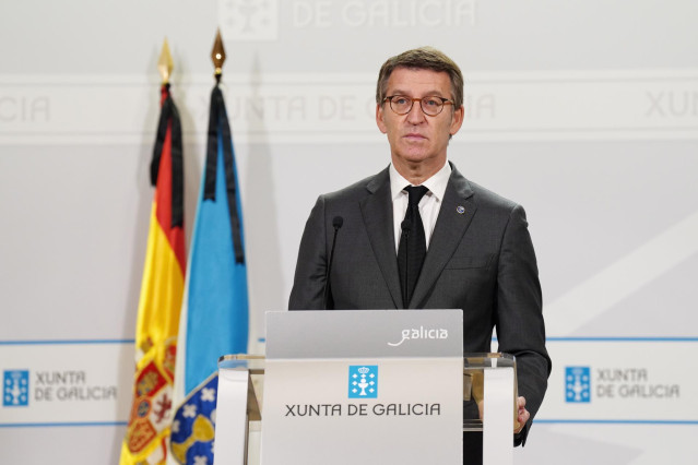 El presidente de la Xunta de Galicia, Alberto Núñez Feijoo, en la Xunta de Galicia, a 16 de febrero de 2022, en Santiago de Compostela, A Coruña, Galicia (España).
