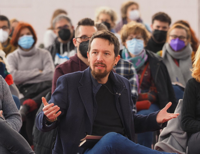 El ex vicepresidente del Gobierno, Pablo Iglesias, interviene en un coloquio junto a los candidatos de Unidas Podemos por Valladolid, en la Cúpula del Mileno de Valladolid, a 22 de enero de 2022, en Valladolid, Castilla y León (España)