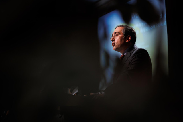 El ministro de Asuntos Exteriores, Unión Europea y Cooperación, José Manuel Albares, en la clausura del I Foro Iberoamericano de Servicio Público Audiovisual el pasado 16 de febrero de 2022 en el Instituto Cervantes, en Madrid