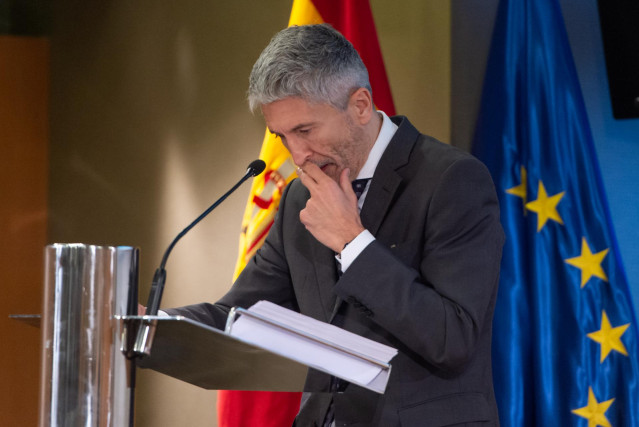 El ministro de Interior, Fernando Grande-Marlaska, durante una rueda de prensa en la sede del Ministerio.