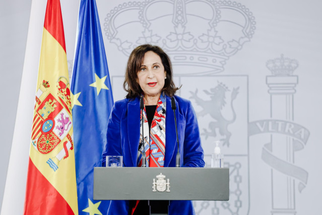 La ministra de Defensa, Margarita Robles, comparece para hacer una valoración de la reunión telemática entre jefes de Estado y de Gobierno de la Organización del Tratado del Atlántico Norte (OTAN)