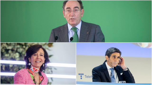 Archivo - El presidente de Iberdrola, Ignacio Sánchez-Galán, la presidenta de Banco Santander, Ana Botín, y el presidente de Telefónica, José María Álvarez Pallete