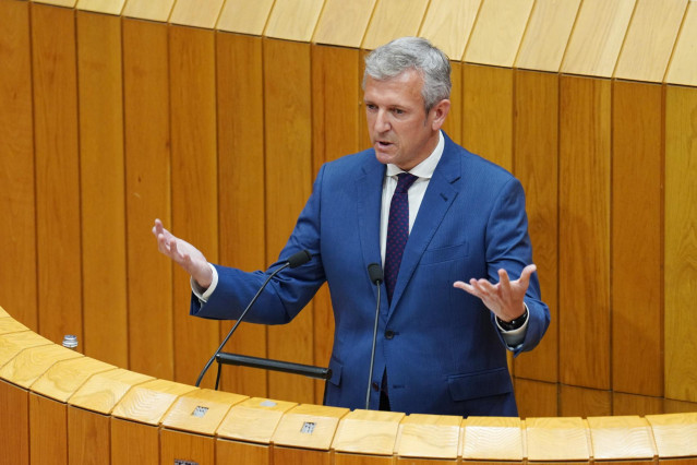 Rueda interviene en su investidura como presidente de la Xunta. Foto de archivo.