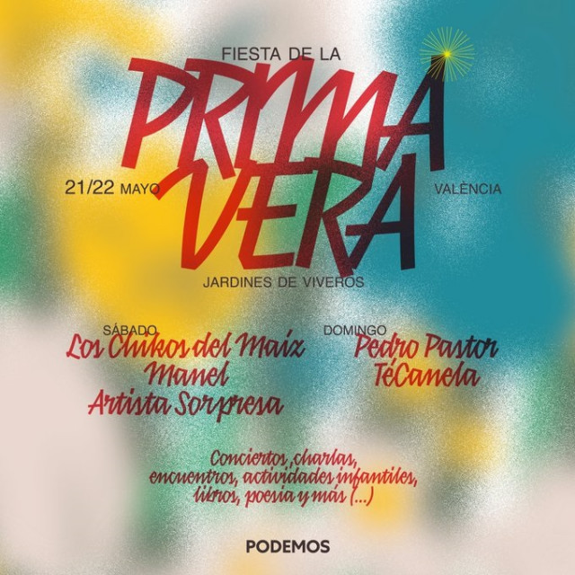 Archivo - Cartel promocional de la Fiesta de la Primavera de Podemos prevista en mayo y que se celebrará en Valencia.