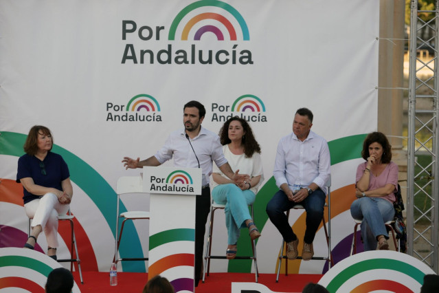 El coodinador federal de IU, Alberto Garzón, en un acto público de ‘Por Andalucía’ en Málaga